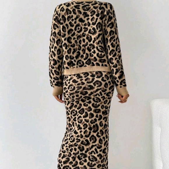 2pcs/Set Women's Fashion Leopard Print Casual Loose Outfits, Autumn - Picture 3 of 6